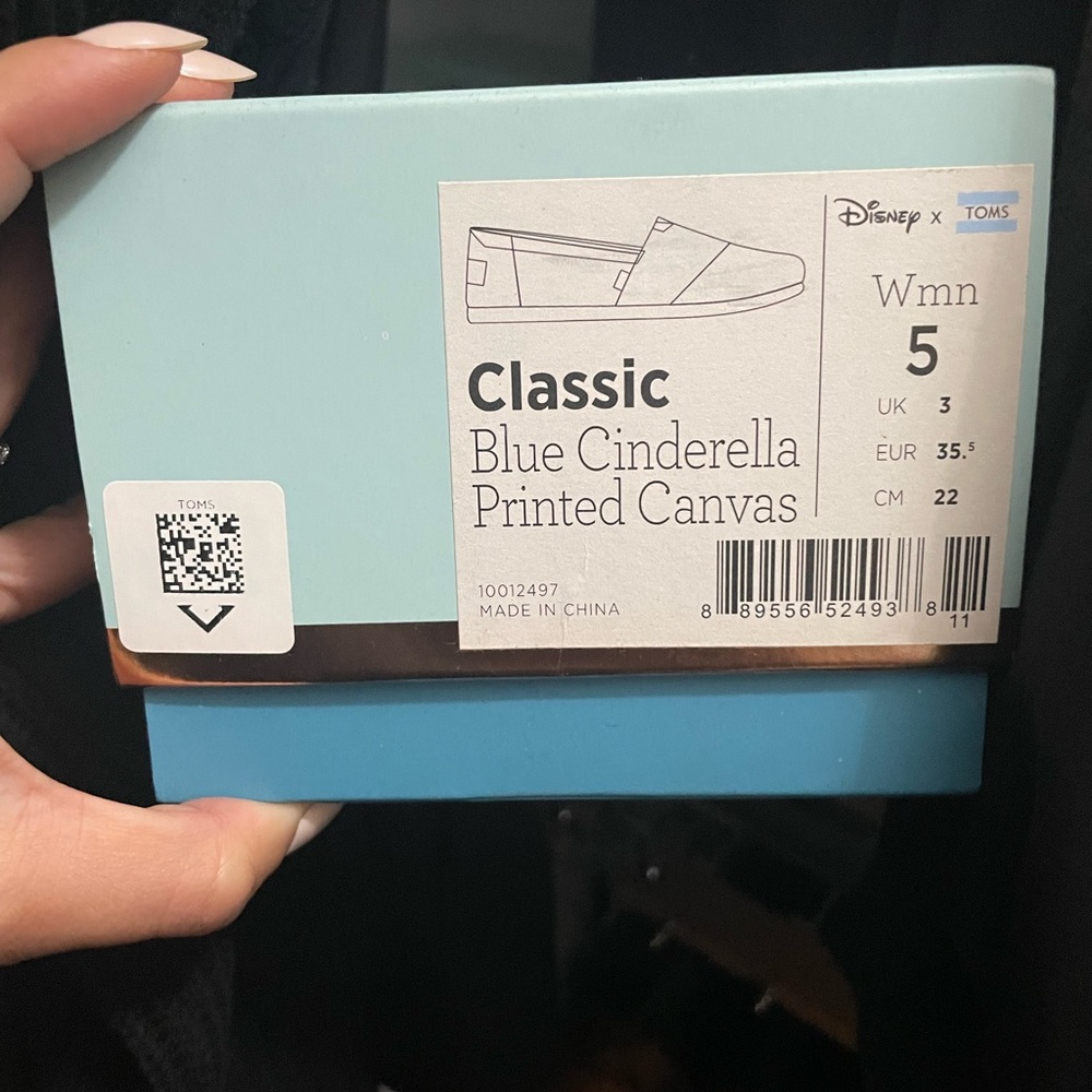 Toms x Disney Blue Cinderella Printed Canvas Size 5